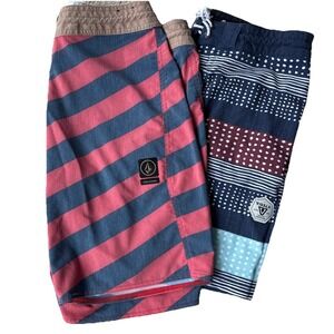 Vissla Volcom Men Board Shorts 32/33 Outdoor Beach Surf Lot Of 2 EUC‎